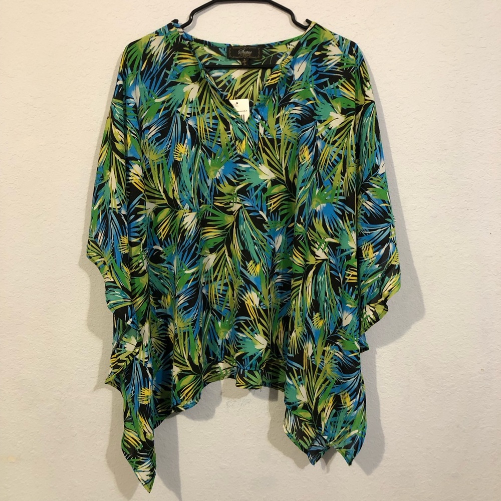 Status by Chenault Palm Leaf Print Flutter Sleeve Blouse